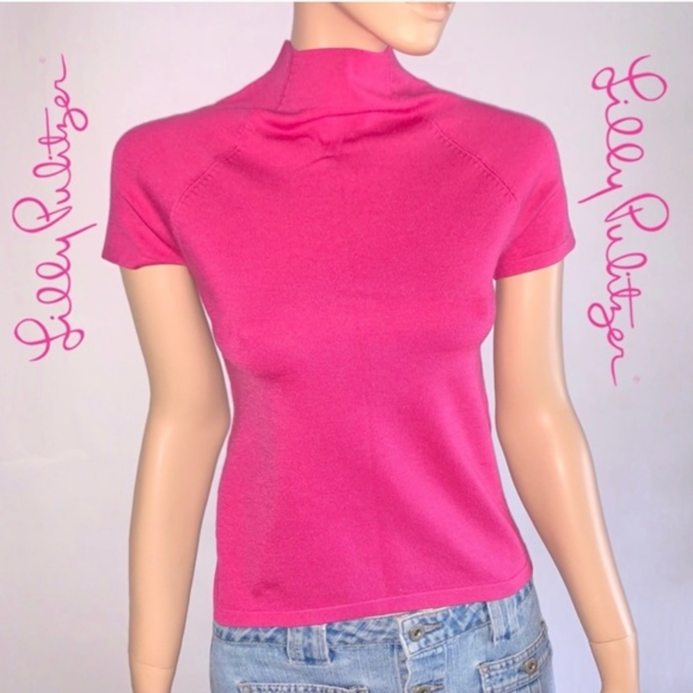 Lilly Pulitzer Hot Pink Retro Embroidered Mock Top Shirt